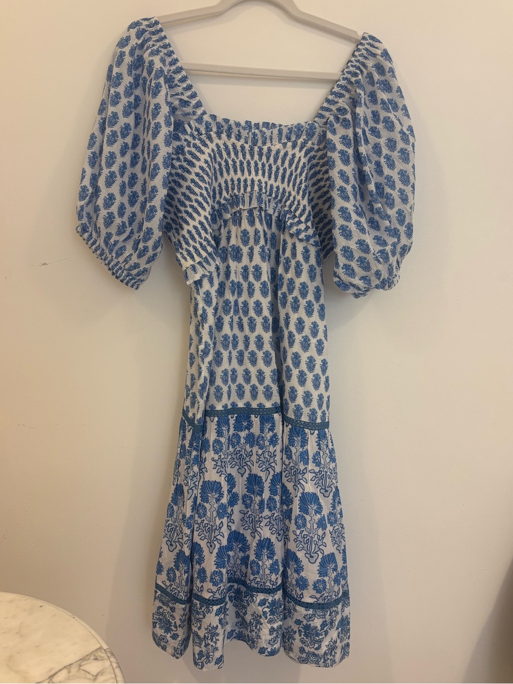Ro’s Garden Blue Block Print Cotton Mini Dress NWT